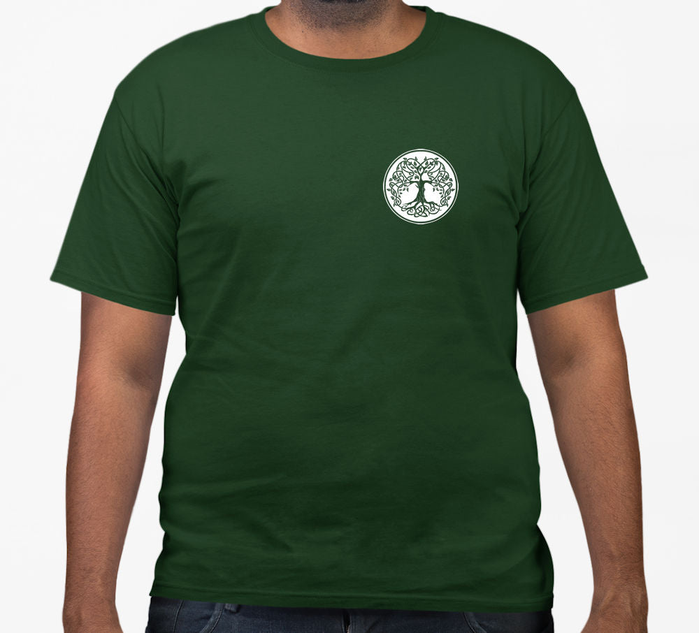 Celtic Tree T-Shirt (Bottle Green, White Print)