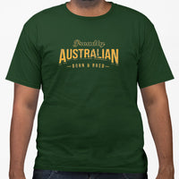 Proudly Australian Born & Bred T-Shirt (Bottle Green & Yellow Faded Print)