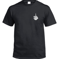 Skeleton Hand Flip Off Left Chest Logo T-Shirt (Black, Regular and Big Sizes)