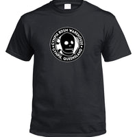 Gympie BDSM Warehouse Fake Business Logo T-Shirt (Black)