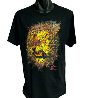 Fire Tiger T-Shirt - Tom Wood Art (Black, Regular and Big Sizes)