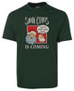 Santa Claus Is Coming Naughty Joke T-Shirt (Bottle Green)