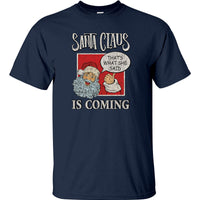 Santa Claus Is Coming Naughty Joke T-Shirt (Navy)