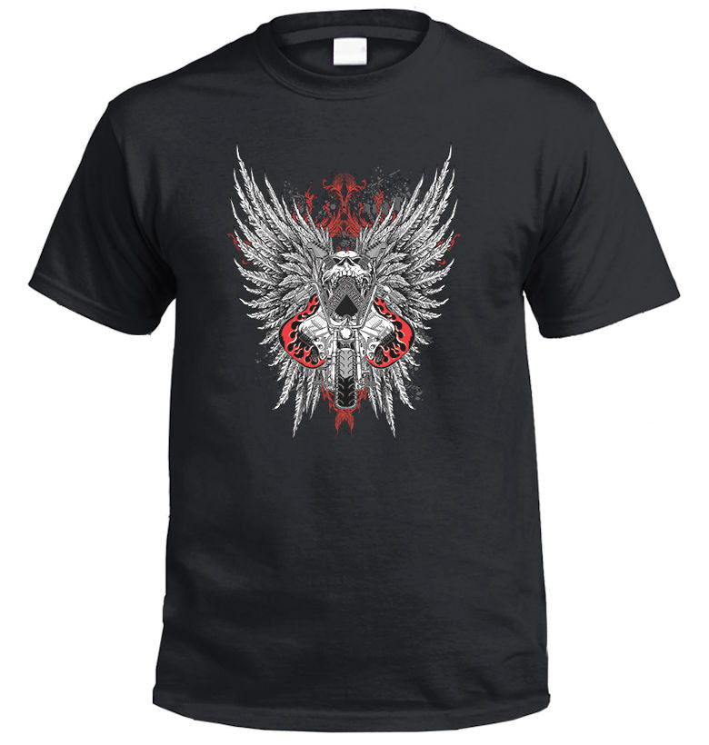 Guitar Skull Wings T-Shirt (Black, Regular and Big Sizes)