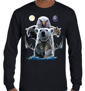 North American Animal Totem Longsleeve T-Shirt (Black, Regular and Big Sizes)