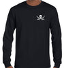 Skull & Crossed Swords Left Chest Pirate Logo Longsleeve T-Shirt (Black Tee with White Print)