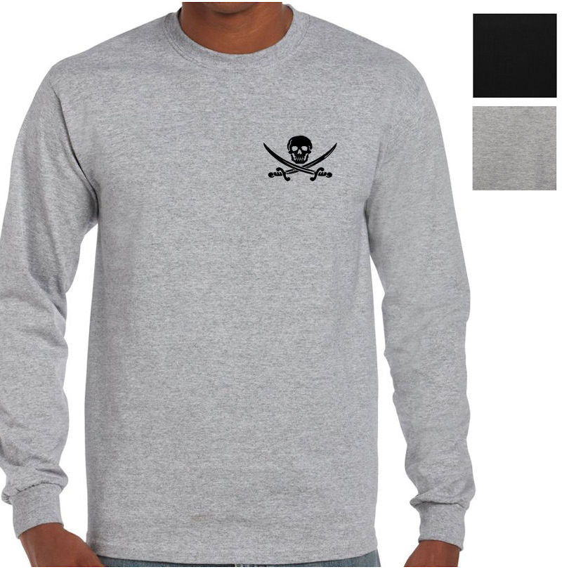 Skull & Crossed Swords Left Chest Pirate Logo Longsleeve T-Shirt (Colour Choices)