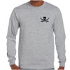 Skull & Crossed Swords Left Chest Pirate Logo Longsleeve T-Shirt (Grey Tee with Black Print)