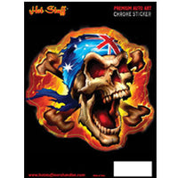 Rebel Skull Aussie Flag Chrome Sticker