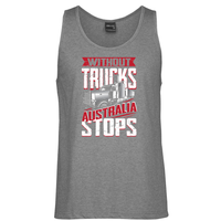 Without Trucks Australia Stops! Mens Singlet (Grey, Big Sizes)