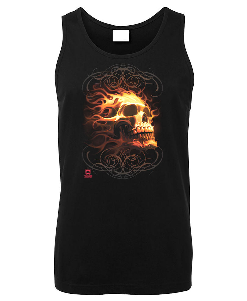 Fire Skull - Tom Wood Art Mens Singlet (Black)