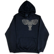 Celtic Owl Hoodie (Black with Metallic Silver Print, Left Chest Print) - 13XL Only