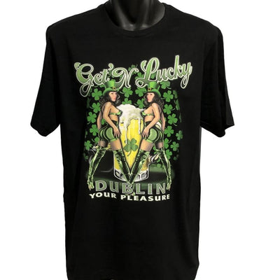 Get'N Lucky Pinup Girl T-Shirt (Black, Regular and Big Sizes)